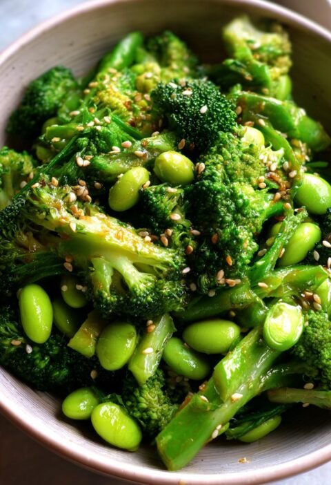 Broccoli and edamame sesame salad with lime dressing