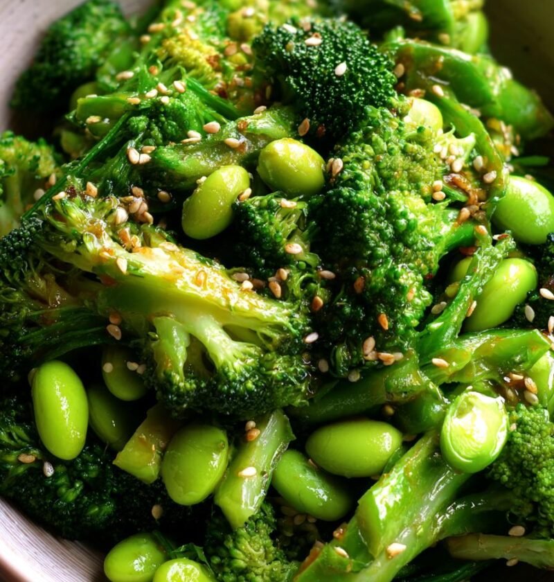 Broccoli and edamame sesame salad with lime dressing