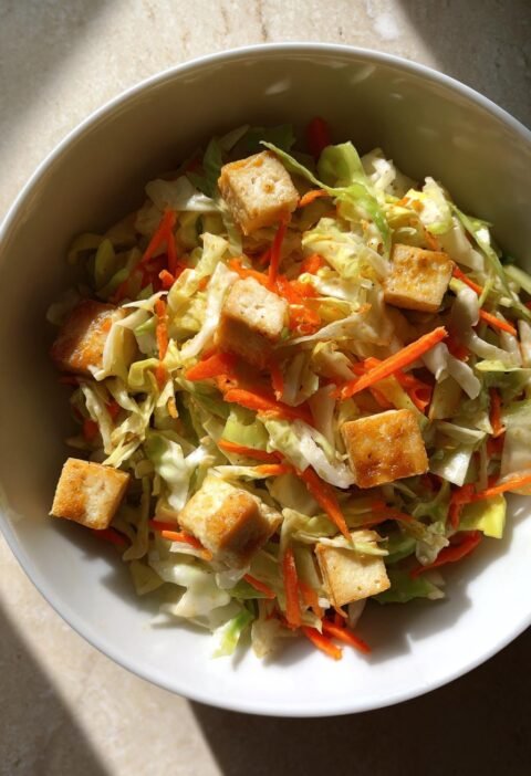 Cabbage, carrot, and tofu Asian slaw
