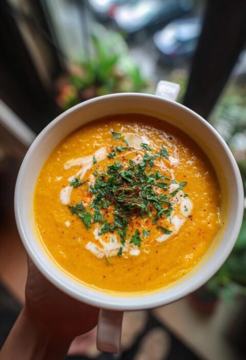 Carrot, ginger, and red lentil soup
