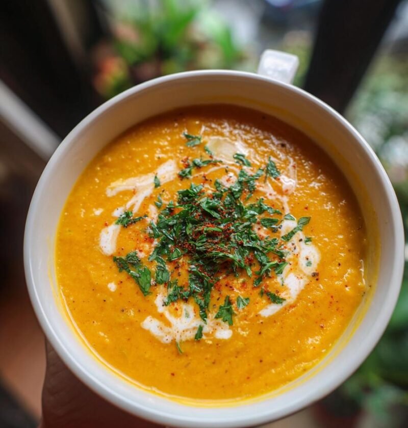 Carrot, ginger, and red lentil soup