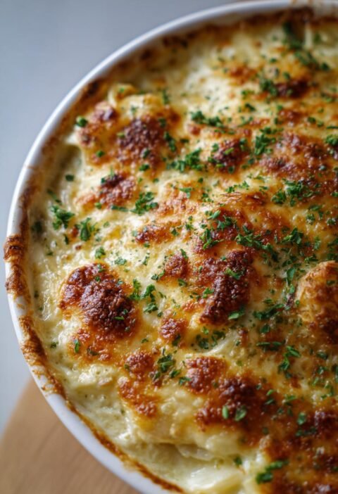 Cheesy cabbage gratin with garlic butter