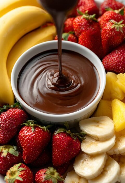 Chocolate fondue with fresh fruit