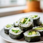 Cucumber, avocado, and seaweed sushi rolls