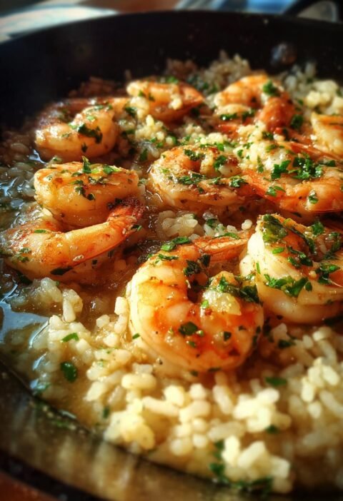 Garlic butter shrimp rice skillet