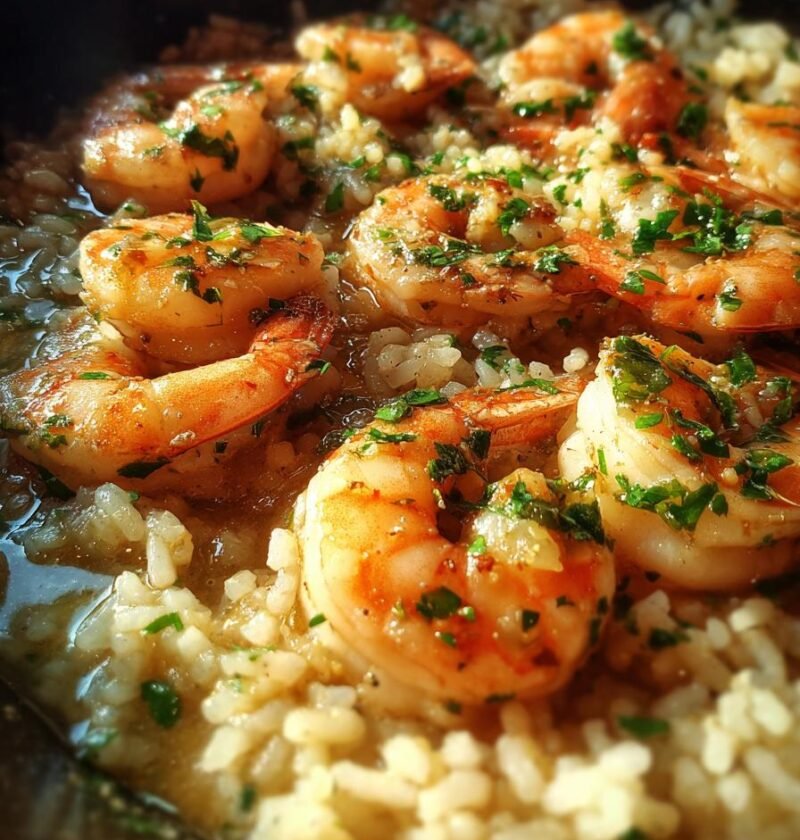 Garlic butter shrimp rice skillet