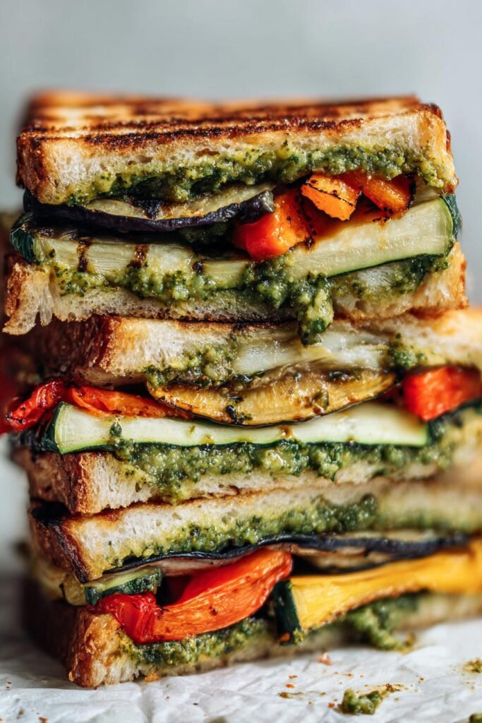 Grilled vegetable and pesto panini