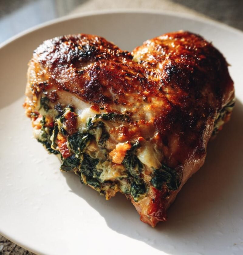 Heart-shaped stuffed chicken breast