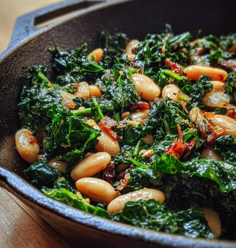 Kale, white bean, and roasted garlic skillet