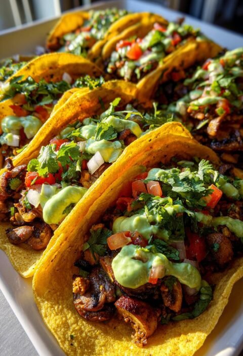 Mushroom and walnut veggie “meat” tacos