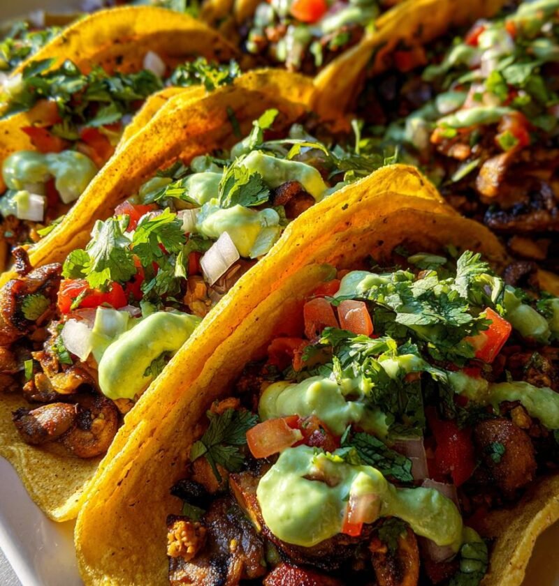 Mushroom and walnut veggie “meat” tacos