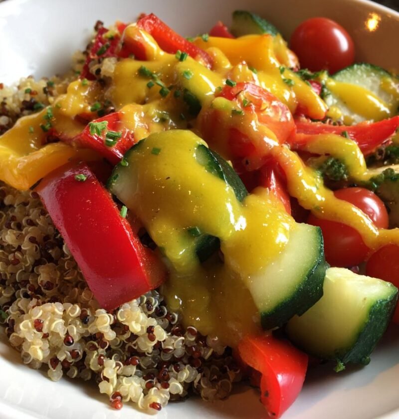 Rainbow vegetable quinoa bowl with lemon vinaigrette