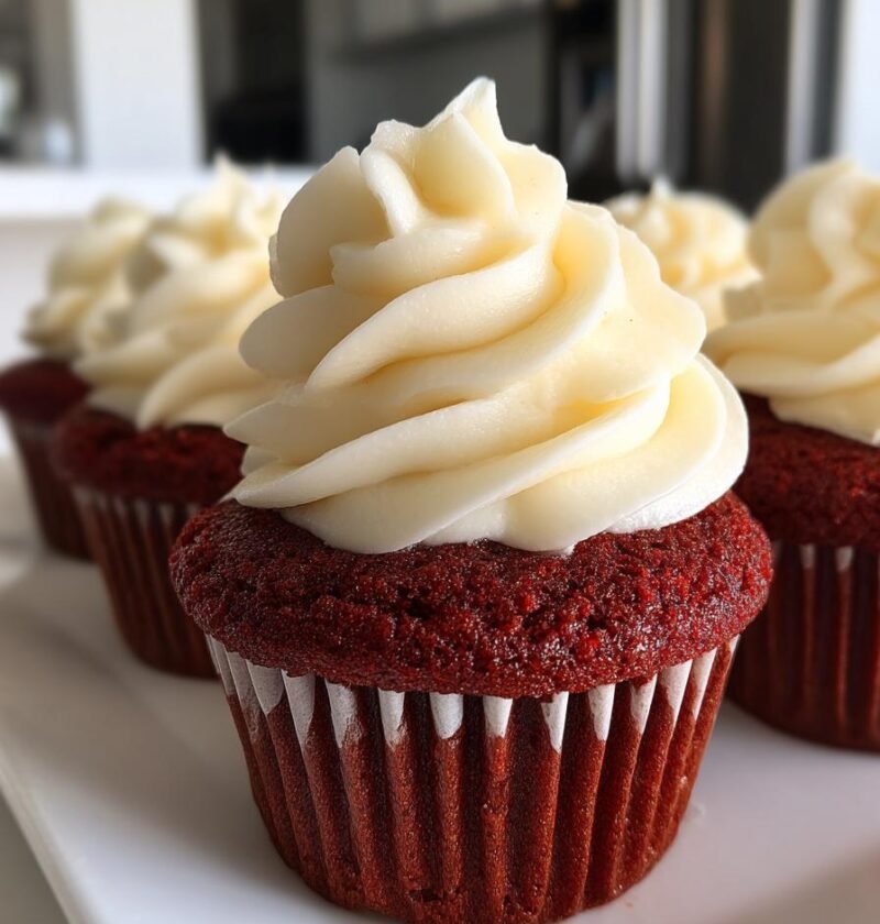 Red velvet cupcakes with cream cheese frosting