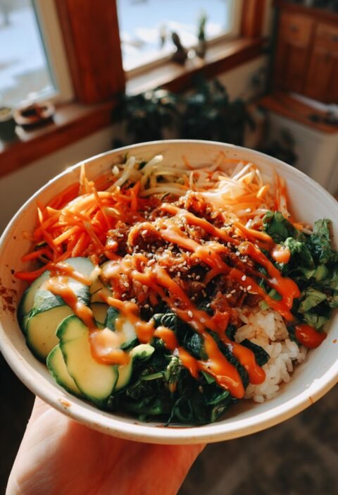 Spicy Korean-style vegetable bibimbap