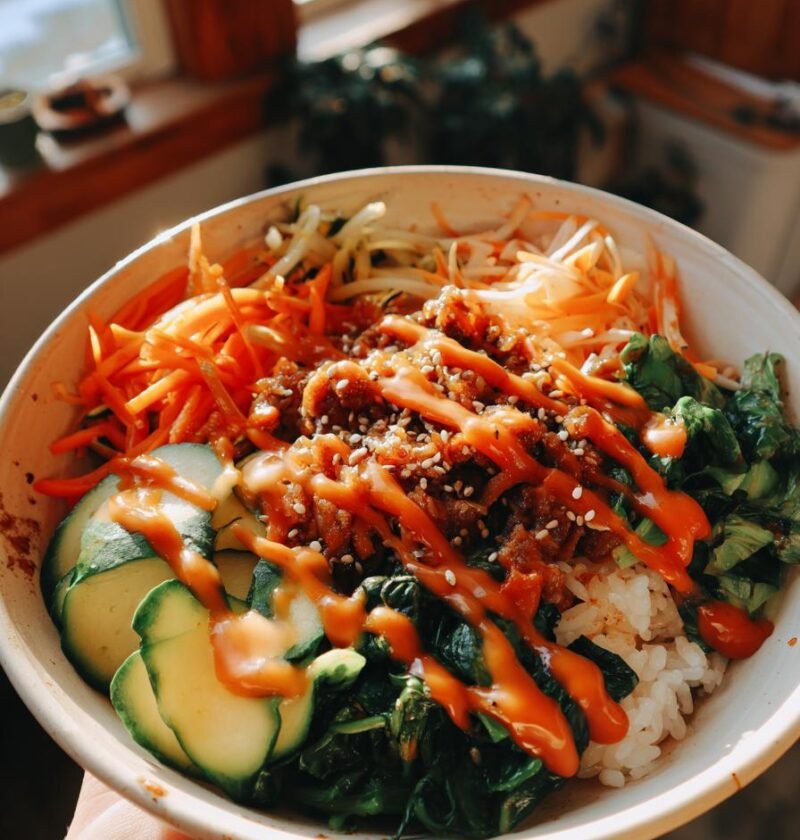 Spicy Korean-style vegetable bibimbap