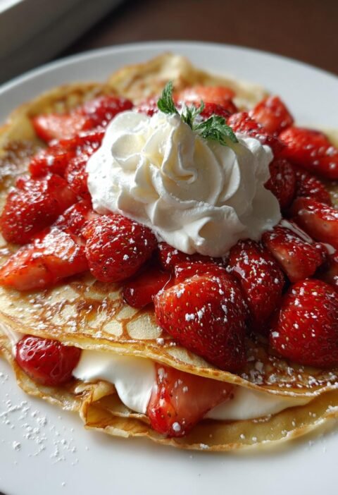 Strawberry crepes with whipped cream