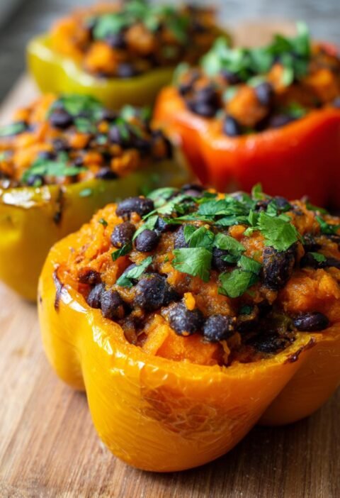 Sweet potato and black bean stuffed peppers