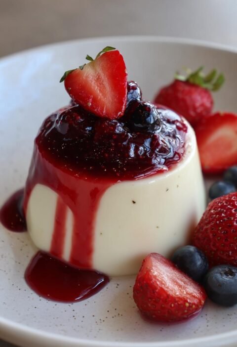 Vanilla panna cotta with berry compote