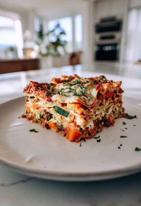 Vegetable-loaded whole wheat lasagna