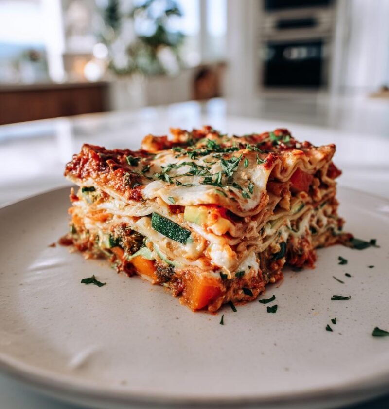 Vegetable-loaded whole wheat lasagna