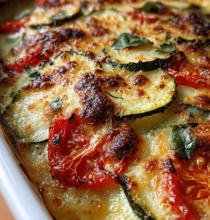 Zucchini, tomato, and basil gratin