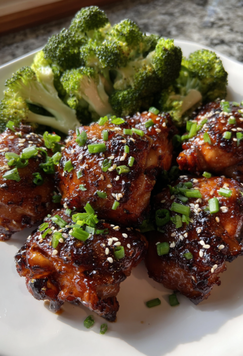air fryer honey garlic chicken thighs with sesame broccoli