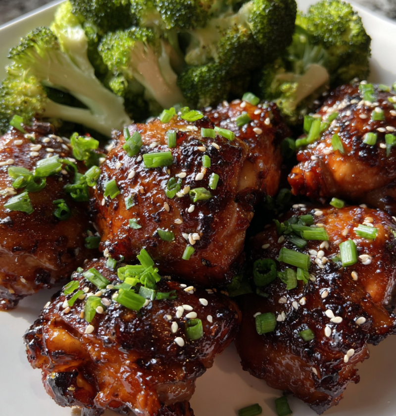 air fryer honey garlic chicken thighs with sesame broccoli