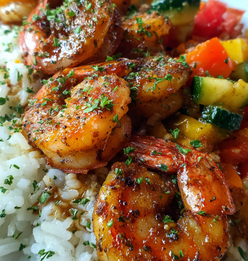 garlic butter shrimp rice bowl