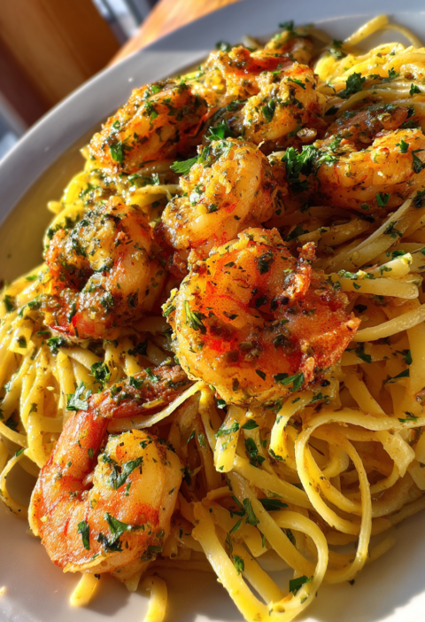 gluten free shrimp scampi with garlic lemon pasta