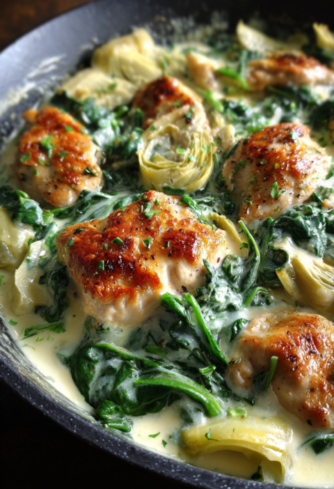 keto creamy chicken spinach artichoke skillet dinner rich