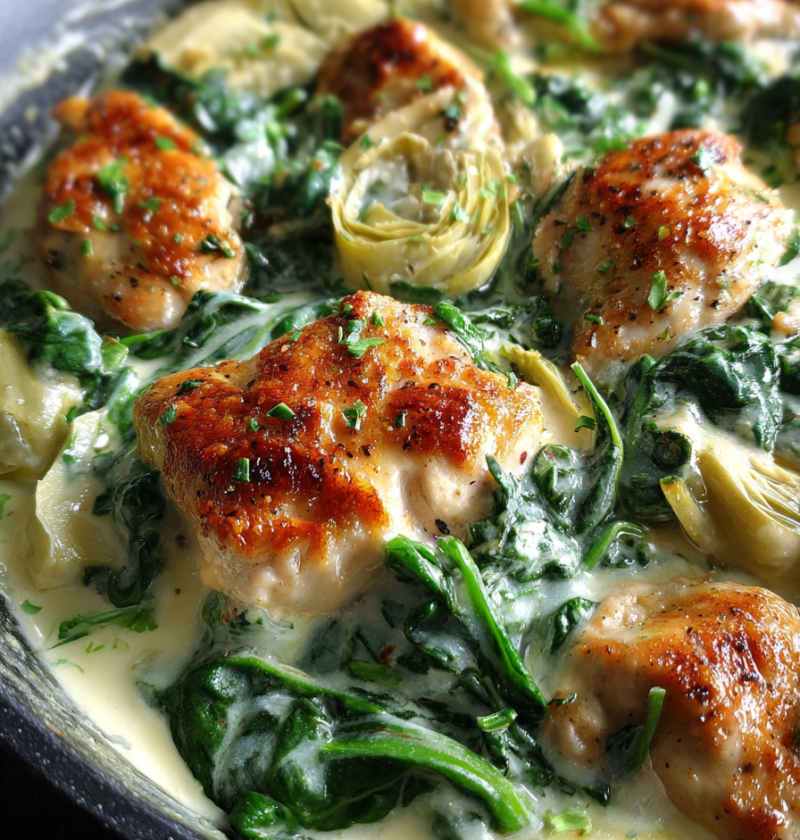 keto creamy chicken spinach artichoke skillet dinner rich