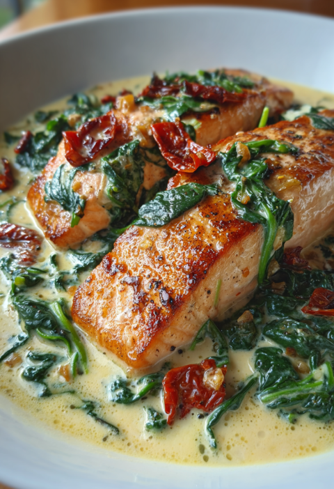 one pot creamy tuscan salmon with spinach and garlic