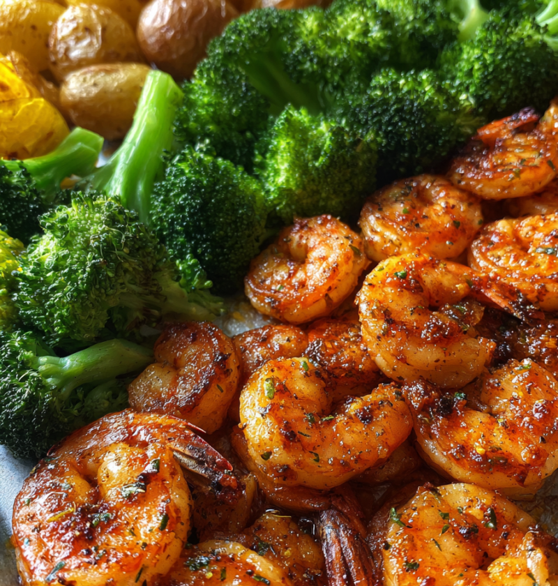 sheet pan lemon pepper shrimp with broccoli and potatoes