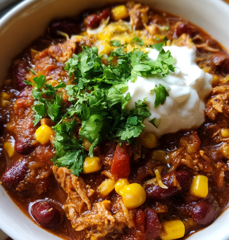 slow cooker turkey chili with smoky beans and sweet corn