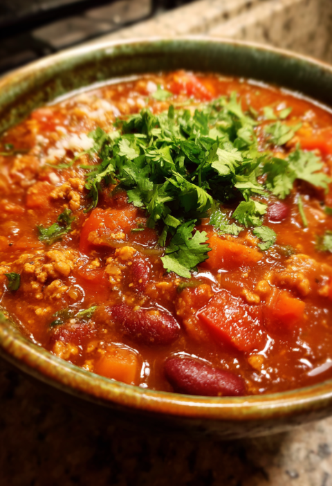 slow cooker turkey chili with smoky tomatoes and beans