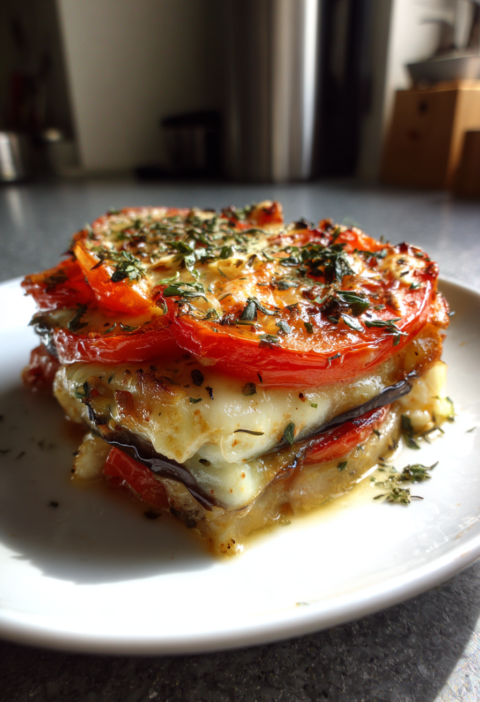Baked eggplant tomato mozzarella
