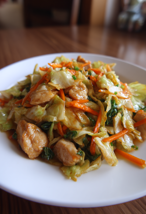 Chicken cabbage carrot stir fry