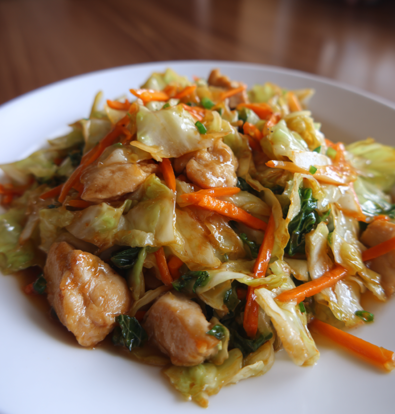 Chicken cabbage carrot stir fry