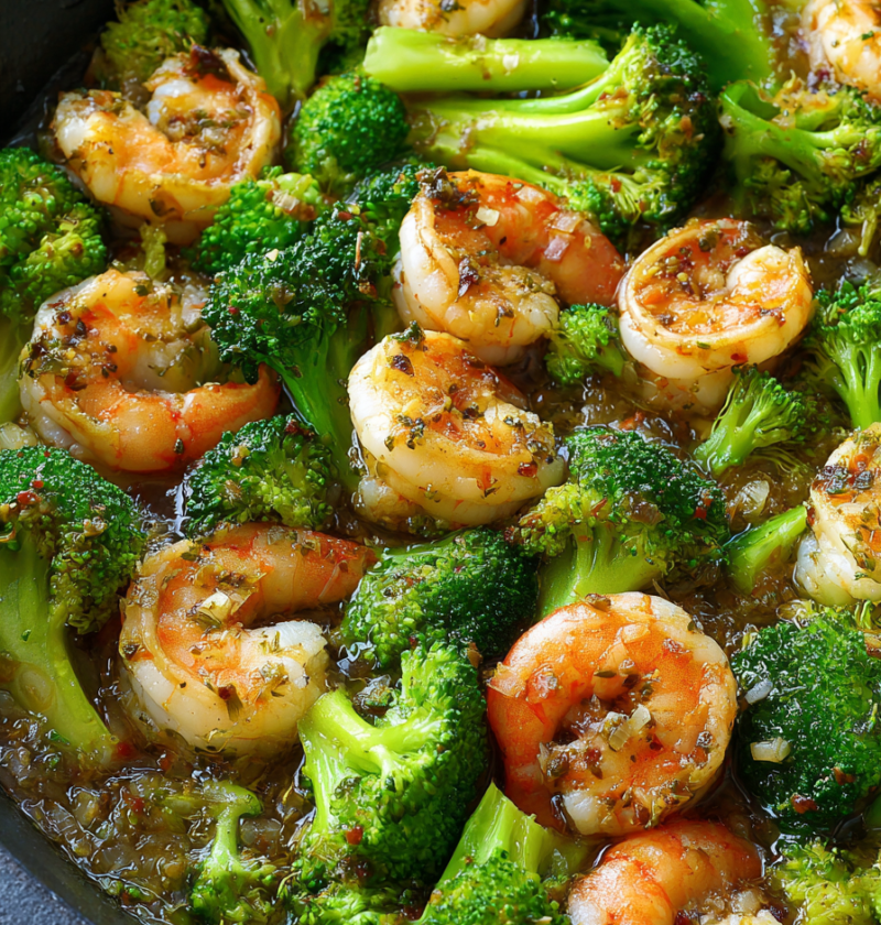Garlic shrimp broccoli skillet
