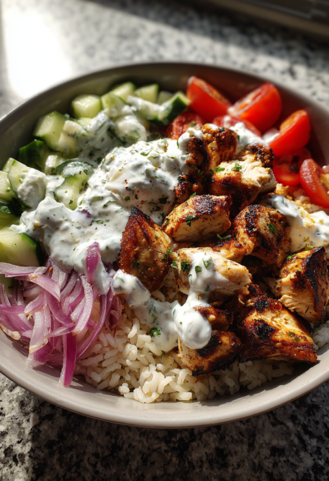 Greek chicken souvlaki bowl