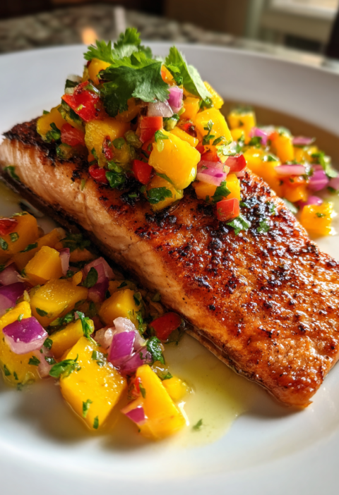 Grilled salmon mango salsa