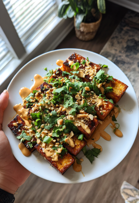 Grilled tofu peanut sauce