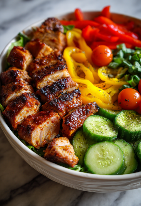 Healthy chicken harissa bowl