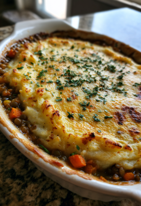 Healthy lentil vegetable shepherd pie