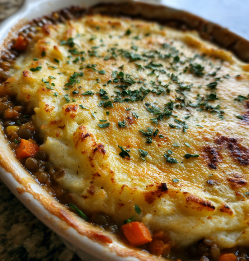 Healthy lentil vegetable shepherd pie