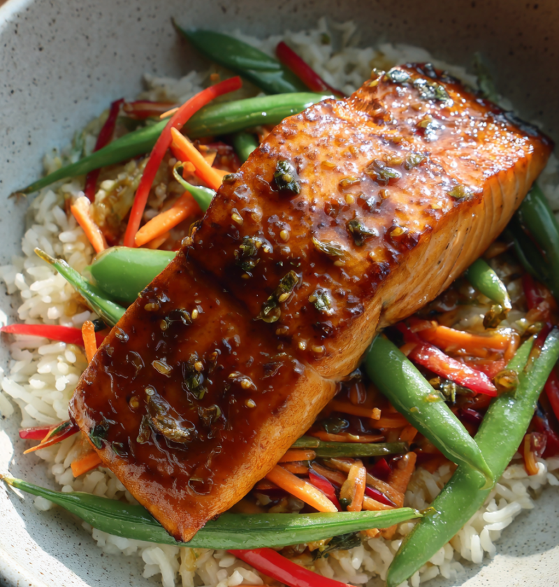Miso glazed salmon bowl