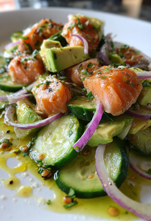 Salmon cucumber avocado salad