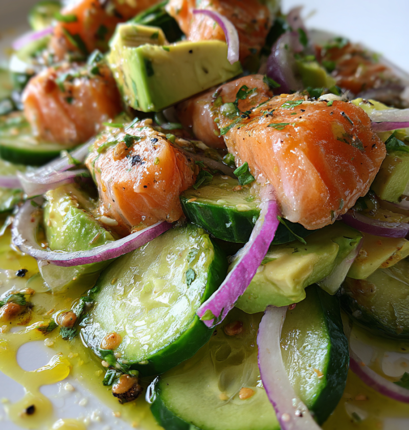 Salmon cucumber avocado salad